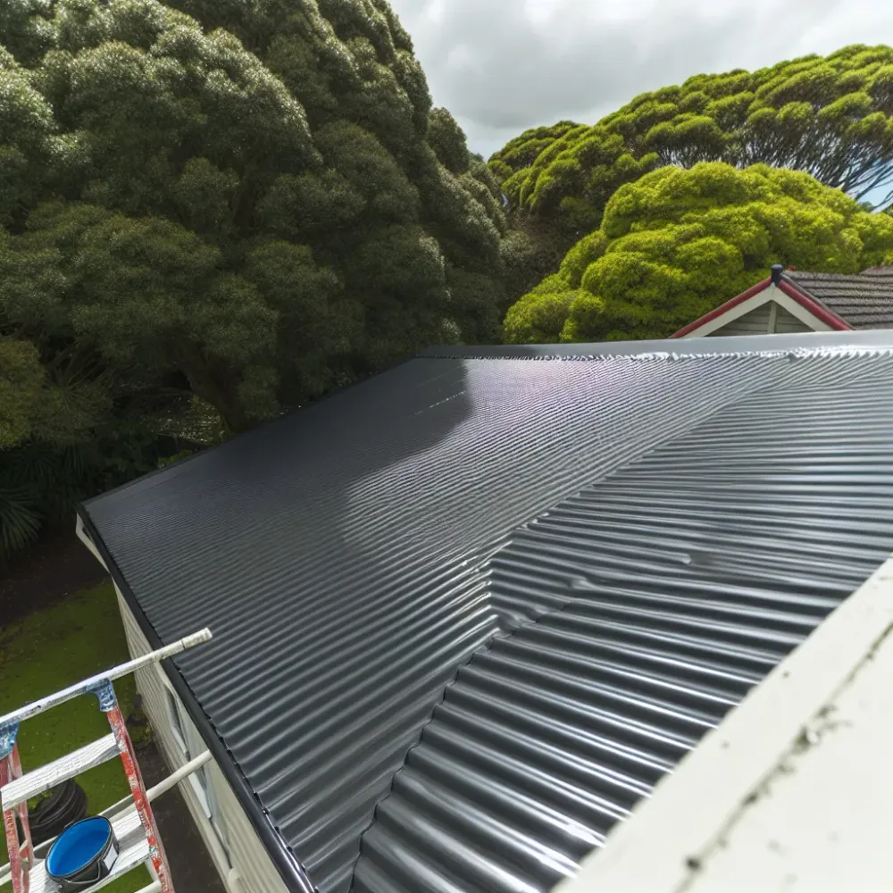 Freshly painted charcoal roof on North Shore bungalow after roof painting service